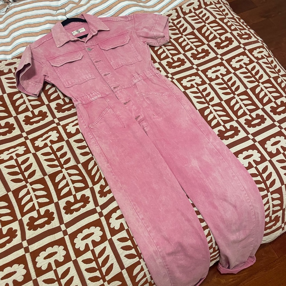 Free People We the Free pink denim coveralls